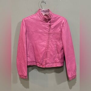 Vintage 80s Pink Leather Moto Jacket Berman’s Sz 8 Korea Asymmetrical Zip